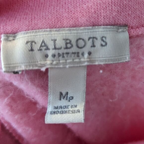 Talbots bright bubble gum pink mock neck button up sweater sweatshirt - Picture 4 of 4